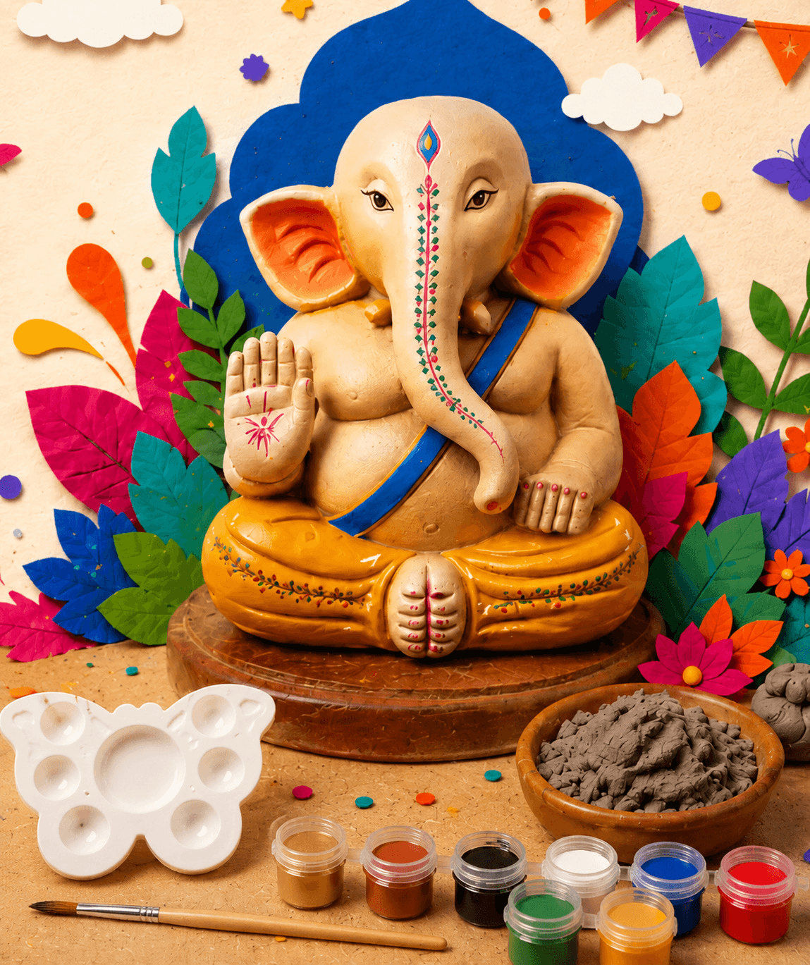 Shadu Maati Ganpati idol with paint kit